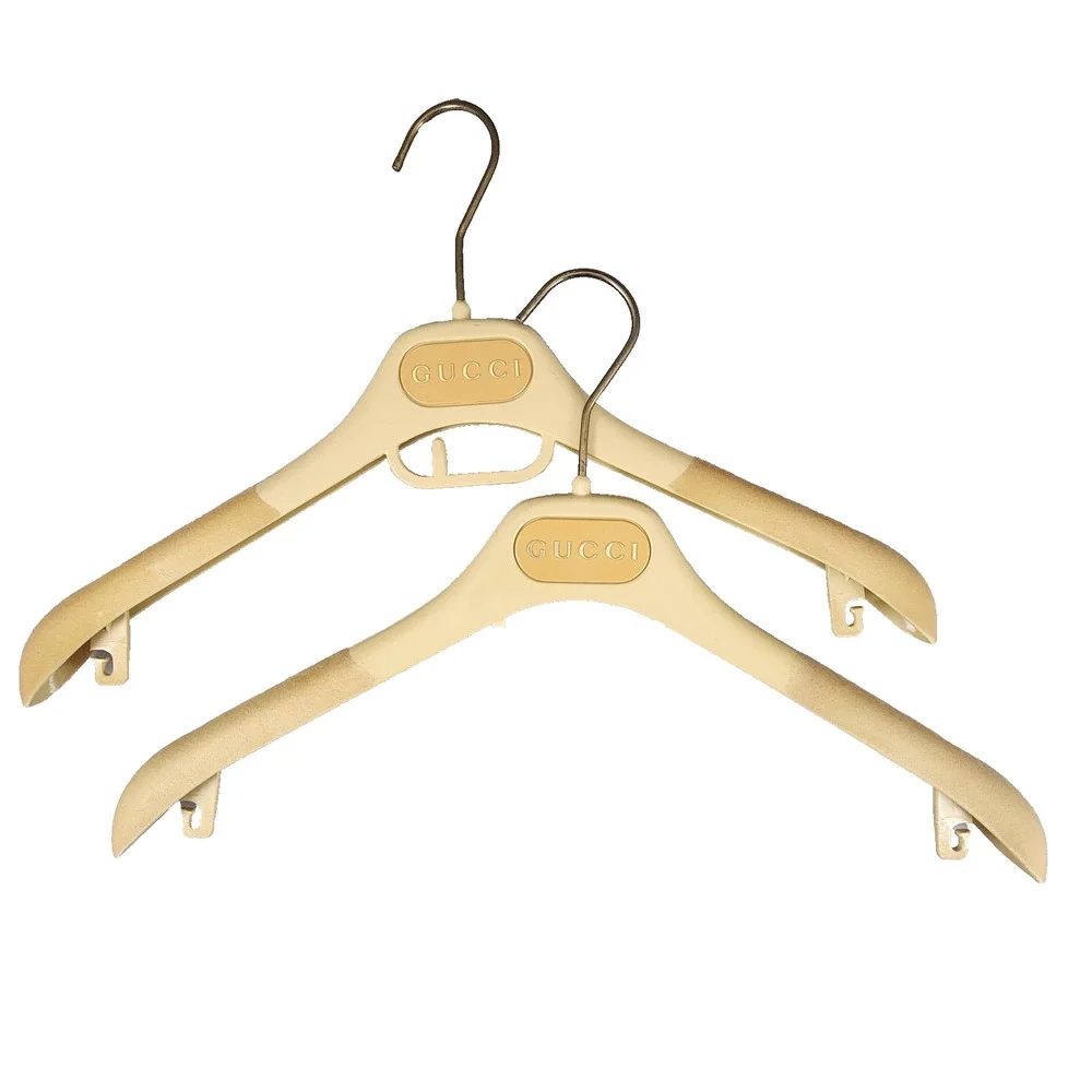 Gucci Clothes Garment Hanger Lot of 2 Plastic Metal Velvet Gold 14